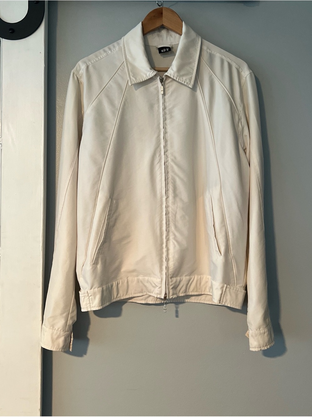 Vintage 90s KO’S Men’s Large Ivory Full Double Zip Windbreaker Jacket Unlined